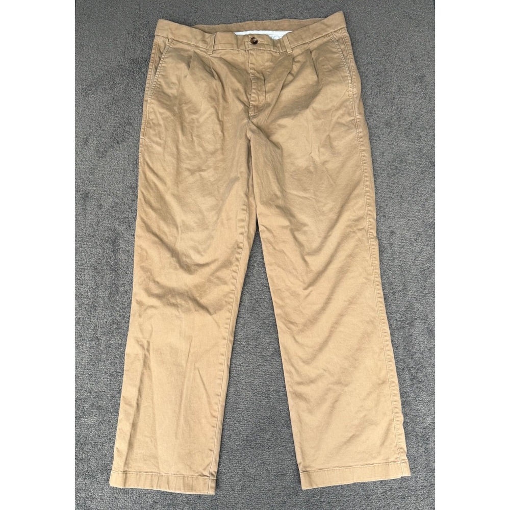 Roundtree & Yorke Mens Pleated Chino Pants Tan Khaki 38x32‎ Stretch Cotton Twill